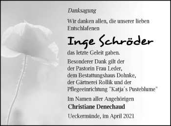Traueranzeige von Inge Schröder von Haff-Zeitung