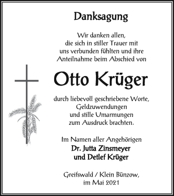 Traueranzeige von Otto Krüger von Vorpommern Kurier