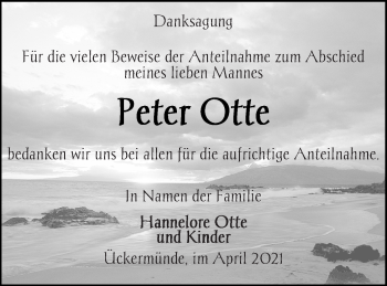 Traueranzeige von Peter Otte von Haff-Zeitung