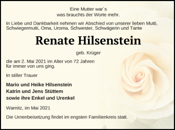 Traueranzeige von Renate Hilsenstein von Prenzlauer Zeitung