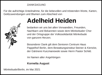 Traueranzeige von Adelheid Heiden von Haff-Zeitung