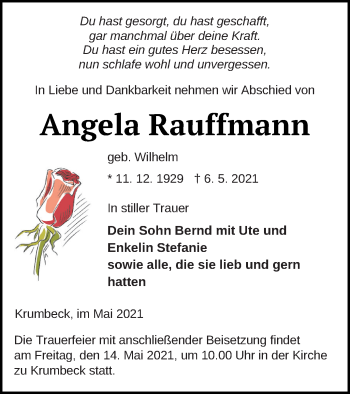 Traueranzeige von Angela Rauffmann von Strelitzer Zeitung