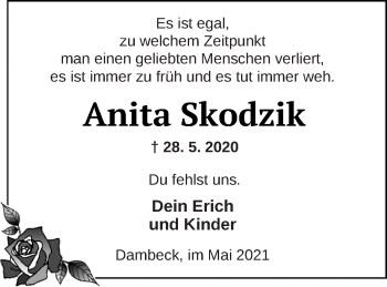 Traueranzeige von Anita Skodzik von Müritz-Zeitung