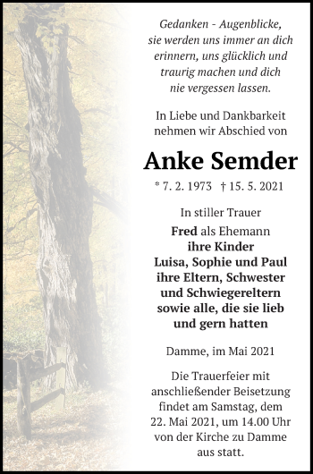 Traueranzeige von Anke Semder von Prenzlauer Zeitung