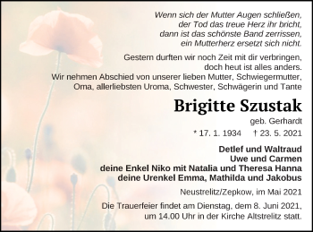 Traueranzeige von Brigitte Szustak von Müritz-Zeitung