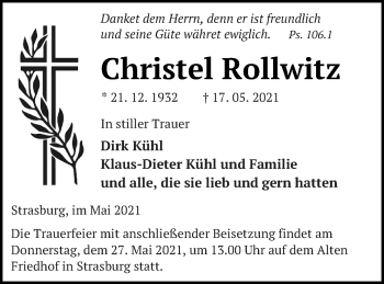 Traueranzeige von Christel Rollwitz von Pasewalker Zeitung