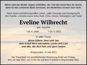 Traueranzeige von Eveline Wilbrecht von Templiner Zeitung