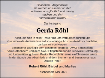 Traueranzeige von Gerda Röhl von Neubrandenburger Zeitung