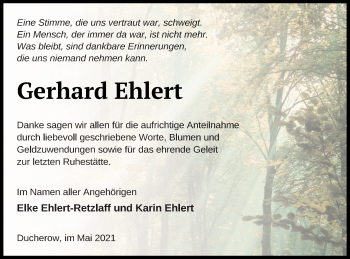 Traueranzeige von Gerhard Ehlert von Haff-Zeitung