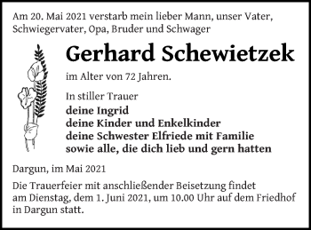 Traueranzeige von Gerhard Schewietzek von Mecklenburger Schweiz