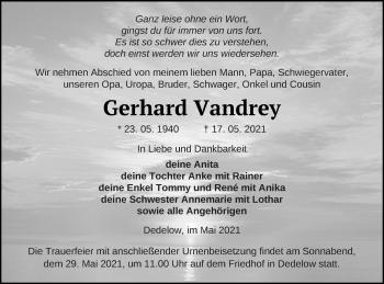 Traueranzeige von Gerhard Vandrey von Prenzlauer Zeitung