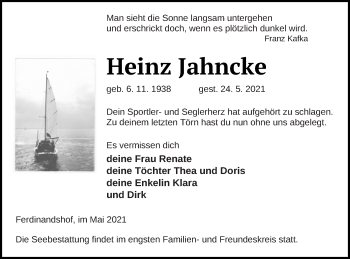 Traueranzeige von Heinz Jahncke von Haff-Zeitung