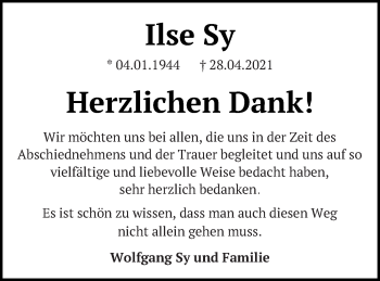 Traueranzeige von Ilse Sy von Prenzlauer Zeitung