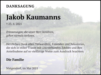 Traueranzeige von Jakob Kaumanns von Mecklenburger Schweiz