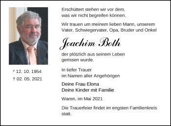 Traueranzeige von Joachim Both von Müritz-Zeitung