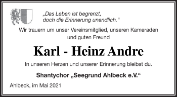 Traueranzeige von Karl-Heinz Andre von Haff-Zeitung