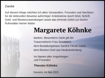 Traueranzeige von Margarete Köhnke von Neubrandenburger Zeitung