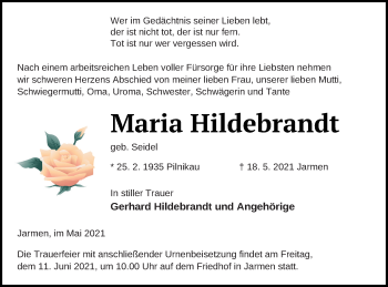 Traueranzeige von Maria Hildebrandt von Vorpommern Kurier