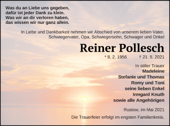 Traueranzeige von Reiner Pollesch von Vorpommern Kurier