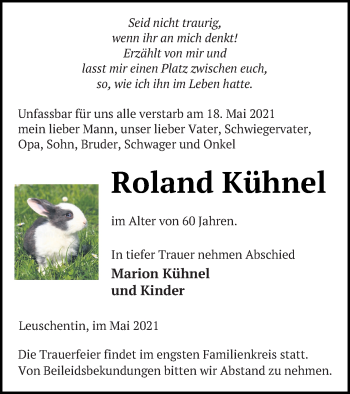 Traueranzeige von Roland Kühnel von Mecklenburger Schweiz