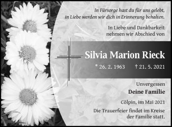 Traueranzeige von Silvia Marion Rieck von Neubrandenburger Zeitung