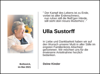 Traueranzeige von Ulla Sustorff von Müritz-Zeitung