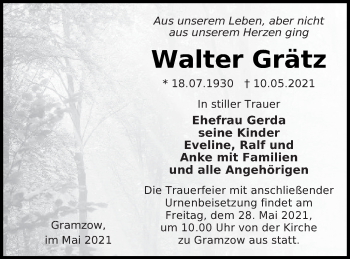 Traueranzeige von Walter Grätz von Prenzlauer Zeitung