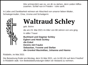 Traueranzeige von Waltraud Schley von Templiner Zeitung