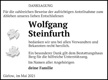 Traueranzeige von Wolfgang Steinfurth von Mecklenburger Schweiz