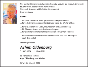 Traueranzeige von Achim Oldenburg von Zeitung für die Landeshauptstadt