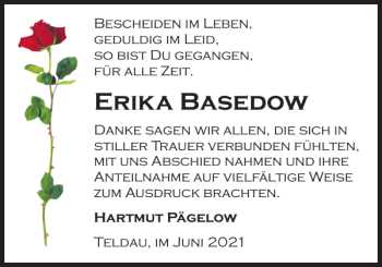 Traueranzeige von Erika Basedow von Hagenower Kreisblatt