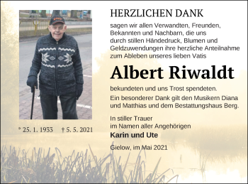 Traueranzeige von Albert Riwaldt von Mecklenburger Schweiz