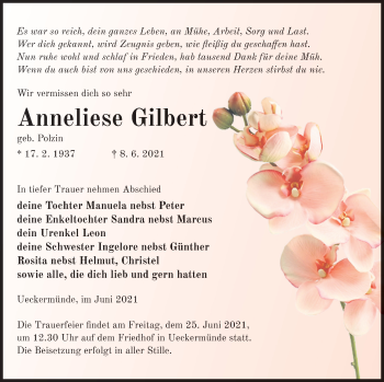 Traueranzeige von Anneliese Gilbert von Haff-Zeitung