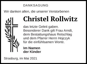 Traueranzeige von Christel Rollwitz von Pasewalker Zeitung