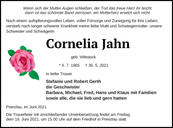 Traueranzeige von Cornelia Jahn von Prenzlauer Zeitung