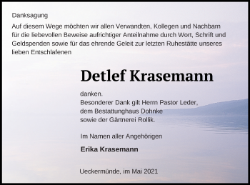 Traueranzeige von Detlef Krasemann von Haff-Zeitung