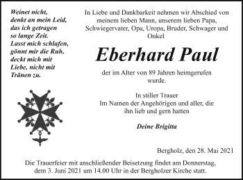 Traueranzeige von Eberhard Paul von Pasewalker Zeitung