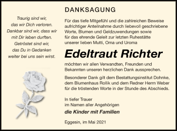 Traueranzeige von Edeltraut Richter von Haff-Zeitung