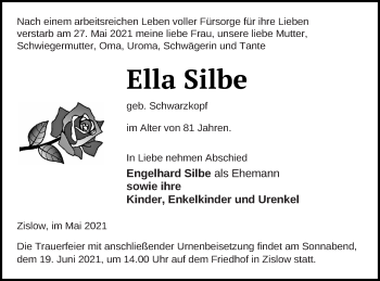 Traueranzeige von Ella Silbe von Müritz-Zeitung