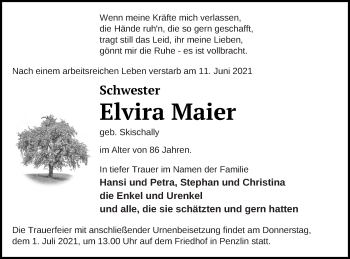 Traueranzeige von Elvira Maier von Haff-Zeitung