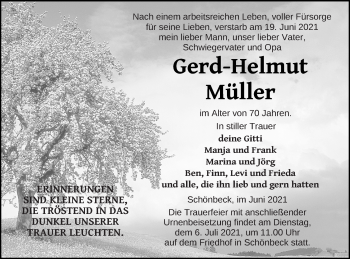 Traueranzeige von Gerd-Helmut Müller von Strelitzer Zeitung