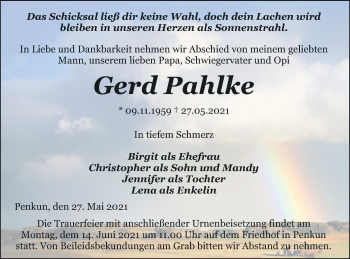 Traueranzeige von Gerd Pahlke von Pasewalker Zeitung