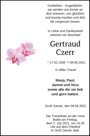 Traueranzeige von Gertraud Czerr von Müritz-Zeitung