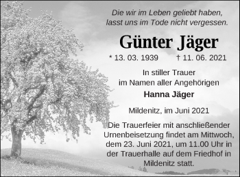 Traueranzeige von Günter Jäger von Pasewalker Zeitung