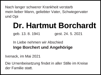 Traueranzeige von Hartmut Borchardt von Demminer Zeitung