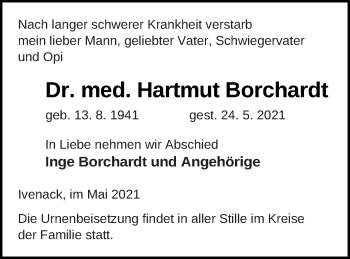 Traueranzeige von Hartmut Borchardt von Demminer Zeitung