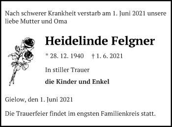 Traueranzeige von Heidelinde Felgner von Mecklenburger Schweiz