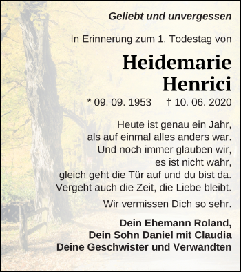 Traueranzeige von Heidemarie Henrici von Vorpommern Kurier