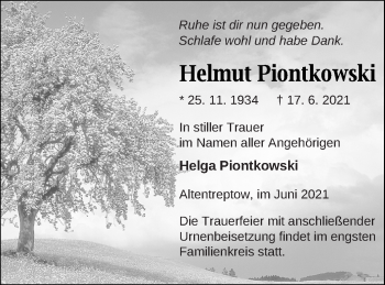 Traueranzeige von Helmut Piontkowski von Neubrandenburger Zeitung