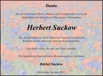 Traueranzeige von Herbert Suckow von Pasewalker Zeitung